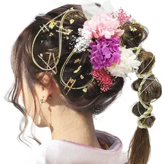 [JZOON] 髪飾り 成人式 ドライフラワー 水引 金箔 銀箔 カスミソウ 組紐 人気 ロープ ヘアアクセサリー 前撮り 振袖 卒業式 結婚式 和装 袴 着物 浴衣 ブライダル 花嫁 ヘッドパーツ ゴールドピン ゴールド葉っぱ Y1610