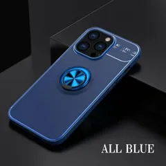 リング付きiPhoneケース　スマホケース　ブルー　耐衝撃
