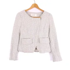 ロイヤルパーティ ツイードノーカラージャケット アウター レディース 2サイズ ベージュ系×ブルー系 ROYAL PARTY 【中古】