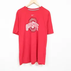 XL/古着 ナイキ NIKE 半袖 ブランド Tシャツ メンズ オハイオ 大きいサイズ ロング丈 クルーネック 赤 レッド 24apr15 中古