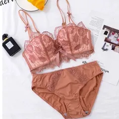 ブラジャーショーツセット　花柄チュールレース　盛りブラ