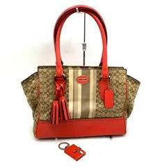 【中古】【レディース】 COACH コーチ 19915 レガシーシグネチャー ストライプ キャンディス キャリーオール ハンドバッグ 鞄 カバン  【180-250111-ma-18-IZU】
