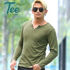 ロンＴ メンズ キーネック 長袖 Tシャツ【スラブキーネック長袖Tシャツ】トップス 長袖Tシャツ スラブ 天竺 無地 トップス インナー シンプル キレイめ BITTER ビター系 お兄系 カジュアル 秋冬 服 通販 ファッション ラグスタイル aa-0024