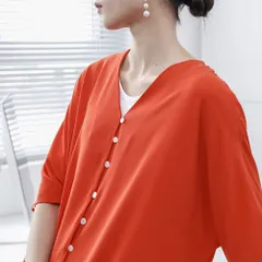 ☆ レッド ☆ M ☆ ワンピース Vネック カジュアル ゆったり 半袖 ssfz9121 フロントボタン ワンピース レディース 半袖 ロング丈 半袖ワンピース ロングワンピース 5分袖 五分袖 ゆったり カジュアル ナチュラル 体型カバー 無地 シンプル