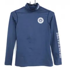 【美品】パーリーゲイツ ハイネックインナーシャツ ネイビー×白 ネックロゴプリント レディース 0(S) ゴルフウェア PEARLY GATES