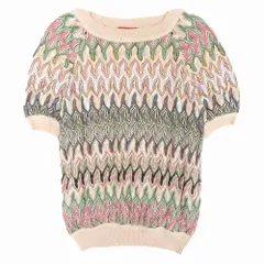 MISSONI ミッソーニ 総柄 ニット カットソー 半袖 トップス 幾何学柄 プルオーバー トップス サイズ40 M ピンク レディース 【中古】