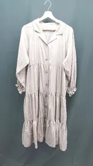 ◇ apres jour フロントボタン くすみカラー 裏地なし 袖口ゴム 長袖 ロング ワンピース サイズFREE ブラウン レディース E  【1308160038543】