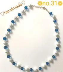 ❁ガラスビーズのネックレス❁　クリアブルー×パールホワイト