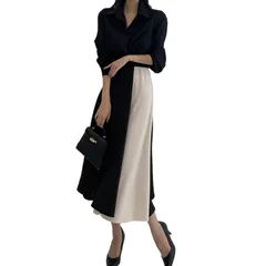 プリーツ ワンピース ワンピース 春 ロングワンピース ワンピース 長袖 ドレス 切り替え Aライン 着痩せ レディース 無地 きれいめ シャツ カジュアル 通勤 [RoyzTocz] 秋 春夏