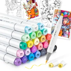 【特売】Ohuhu マーカーペン 筆タイプ 24色25本 プロ愛用 イラスト イラストマーカー 筆・太字 ブレンダーペン Honolulu シリーズ