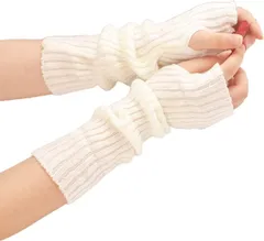 リブカラバリ アームウォーマー アームカバー ニットスリーブ ニットアームスリーブ サムホールグローブ ウィンターアームウォーマー ロングハーフ フィンガーミトン ストレッチ 無地 セクシー ストリート モード ラフ イベント パーティー