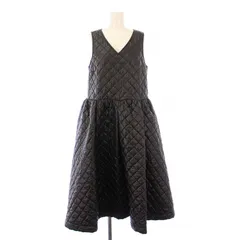 トリココムデギャルソン tricot COMME des GARCONS フレアワンピース ミモレ ロング ノースリーブ Vネック キルティング 中綿 ナイロン S 黒 ブラック /BB