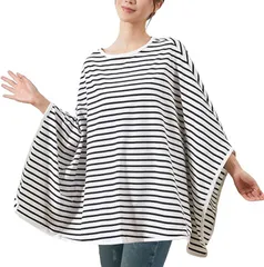 VICHE CATT 授乳ケープ ポンチョ 360度安心 授乳カバー 授乳服 白x黒ボーダー(白x黒ボーダー)