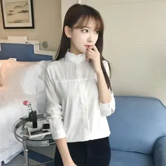 シャツ ブラウス レディース ワイシャツ 綿 スタンドカラー ブラウス フォーマル カッターシャツ コットン ブラウス 長袖 トップス ハイネック ブラウス Yシャツ フリル レギュラー 白 シャツ スーツ インナー 襟付き ビジネス aiqinhai04
