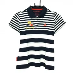 ルコックゴルフ 半袖ポロシャツ 白×ネイビー ボーダー 胸ロゴ レディース (M) ゴルフウェア le coq sportif