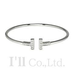 Tiffany&Co.　ティファニー　Tワイヤー　ブレスレット　ミディアム　60010748　750WG　18Pダイヤモンド0.24ct　＃M　Tモチーフ　オープン　バングル　カフ　Au750　K18WG　ホワイトゴールド　18金【中古】【75057】