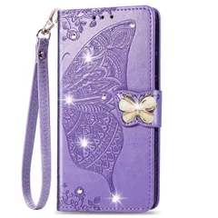 【特価商品】14 iphone ケース 手帳型 かわいい おしゃれ 蝶 蝶柄 iphone きらきら ラインストーン 蝶々 デザイン カード 収納 ストラップ / 付き 耐衝撃 アィフォン 13/14 スマホケース ハンドメイド 女性 13 優雅 純色 手帳ケのサムネイル