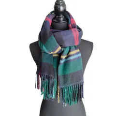 美品 Johnstons of Elgin ジョンストンズオブエルガン チェック柄 カシミヤ100％ 大判ストール マフラー マルチカラー レディース 古着 中古 USED