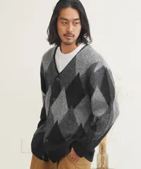 新品 未使用 JIGGYS SHOP(ジギーズショップ)モヘアタッチアーガイルカーディガン 217565 ブラック