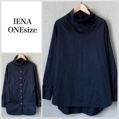 cen. セン ゆったり フリル ドロップカラー ブラウス シャツ 紺 長袖 