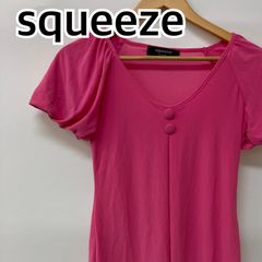 squeez スクイーズ トップス 半袖 ブラウス シャツ パフスリーブ Vネック ピンク レディース Fサイズ【CT1253】