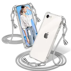 iPhone SE3 ケース 2022 第3/2世代 クリア iPhone8 ケース iPhone7 ケース クリア ショルダー アイフォンSE3/SE2/8/7 カバー 耐衝撃 スマホケース 透明 織りストラップ付き 肩がけ 首掛け 紐付き 縄掛け シン 1