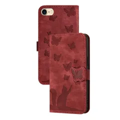 【人気商品】手帳型 iPhone SE SE 2020 ケース iPhone8 ケース 手帳型 iPhone7 ケース ケース iPhone SE2 用 スマホケース iPhone 手帳型 猫芝居蝶模様の表紙デザインと肌のような手触り iPhone se3 ケ