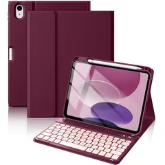 【在庫限り】HETHOT iPad用 キーボード付きケース A16 第11世代/第10世代 JIS日本語配列 7色バックライト 超軽量 着脱式 耐汚れ性素材カバー ペンシルホルダー付き Bluetoothキーボード 多角度調整【日本語取扱説明書付き】