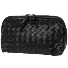 ボッテガヴェネタ BOTTEGAVENETA イントレチャート ポーチ コスメ 小物入れ 編み込み ナッパ 化粧ポーチ レザー ブラック 132533 レディース 【中古】