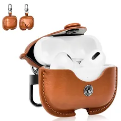 【新品】 JXRICH For AirPods Pro ケース 第2世代 本革 エアーポッズプロ 2ケース 本革 イタリアンレザー エアーポッズプロ 用 カバー 高級 本革 PU革 全面保護 耐衝撃 前面LEDランプが見[ブラウン] 1