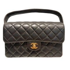 ◆ CHANEL シャネル マトラッセ ラムスキン ハンドバッグ ダブルフェイス ブラック ゴールド金具 4番台 ◆