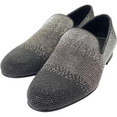 【未使用】JIMMY CHOO ジミーチュウ スタッズ スリッポン ローファー オペラシューズ ブラック シルバー レザー【サイズ40 1/2(約25.5cm)】