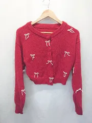 ◇ ⊆ GRL グレイル 長袖 パール リボン ニット カーディガン サイズF レッド系 レディース E  【1507100010193】