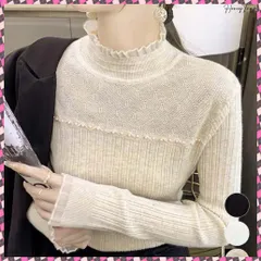 送料無料 ハイネックニットトップスフリルニットソー ニットセーターレディース メロウフリルニット パール付きベーシックニットインナー着回し重ね着 レース切替 チクチクしない ニットプルオーバー ニットソーきれいめ フェミニントップス