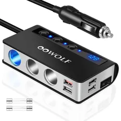【最短発送】最大180W スマートIC USB充電器 急速充電 増設 カーチャージャー 4ポート付き 【Quick Charge 3.0 3連 搭載】 12-24V車対応 独立スイッチ シガーソケット シガーライター機能搭載 1mケーブル 電圧測定 OOWOL