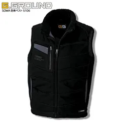 防寒着 防寒ベスト 桑和 5106 ブラック メンズ 秋冬 綿100％ 作業着 作業服 防寒服 暖かい ベスト アウター 防寒 綿素材 起毛 衿ボアフリース 釣り アウトドア キャンプ 山登り 登山 SOWA ソーワ G.GROUND 『3L-4L』