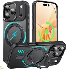 iPhone 17 Pro 用 ケース 【2025年版・強化型360°回転スタンド】 MagSafe対応 アイフォン17プロ スマホケース 縦横多角度 Uovon 携帯ケース アイホン17プロ カバー リング マグネット搭載 ワイヤレス充電 車載ホル