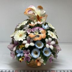 イタリア製カポディモンテ 陶花 陶器 フラワーバスケット ハンドメイド