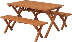 不二貿易 ガーデンテーブルセット BBQテーブル&ベンチセット 幅120×奥行72×高さ65.5cm オレンジ 4人用 コンロスペース付き パラソルホール付き 杉材 81761