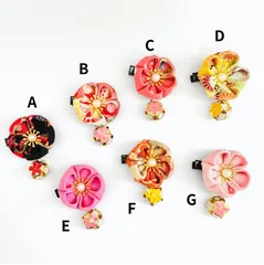 【和風髪飾り】さくらモチーフ つまみ細工風クリップ（鈴付き）七五三・夏祭り・ひな祭り・お正月・写真撮影にも／子供向けヘアアクセサリー /選べる7種類