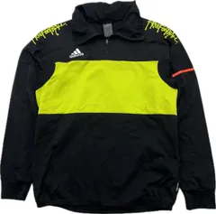 adidas ☆ アディダス デザイン ナイロンジャケット プルオーバージャケット ブラック イエロー レディース L 春夏 秋 スポーツ ■BA283