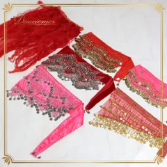 【ベリーダンス衣装 小物 まとめ売り】全6点セット ヒップスカーフ レッド ピンク ゴールド シルバー レース ラメ コイン 赤 ダンス ダンスウェア かわいい 綺麗 きれいめ レディース 女性用 エレガント ゴージャス セクシー 赤 金色 銀色 キラキラ