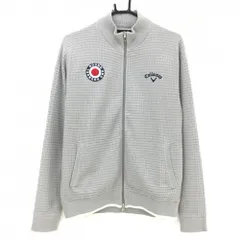 【美品】キャロウェイ ニットジャケット グレー×ネイビー 後上部柄 裏地付 ブルゾン ウール混 メンズ L ゴルフウェア Callaway