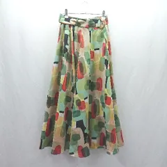◇ ⊂ AS KNOW AS PLUSアズノゥアズプラス カラフル柄 ロング丈 フレア スカート サイズF グリーン系 レディース E  【1504240003283】
