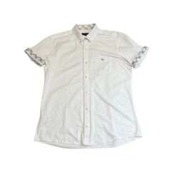 中古 バーバリーブラックレーベル BURBERRY BLACKLABEL 半袖 ボタンダウンシャツ クリーニング済み 白 チェック柄 メンズ サイズ3