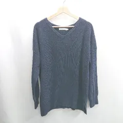 ◇ ⊇ AMERICAN HOLIC Vネック片畦サイドスリット ニット 長袖 プルオーバー サイズ M ネイビー レディース E  【1410290008737】