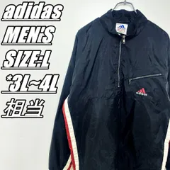【US古着･90’s~】adidas　アディダス　ハーフジップナイロンジャケット　メンズ　サイズ表記L　3L~4L相当　ブラック×ホワイト×レッド