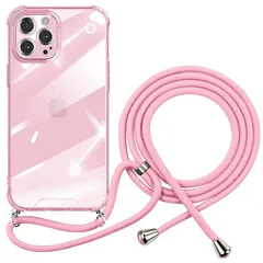 iPhone 13 Pro ケース クリア ネック ショルダー ストラップ付き 首掛け スマホ 肩掛け 調節可能なショルダー 紐付き 斜めがけ 織りストラップ付き 耐衝撃 薄型 軽量 iPhone13Pro カバー TPU 衝撃 吸収 ワイヤレス充電対応  0