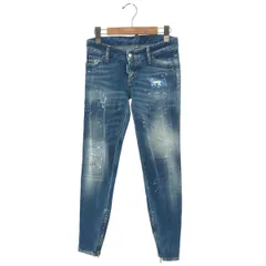 良好 Dsquared2 ディースクエアード ダメージ ペイント加工 裾ジップ デニム パンツ サイズ:36  インディゴブルー  レディース 　241005005106