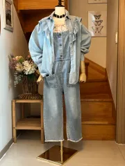 デニム オーバーオール ＋ ブルーシャツ多目的セット